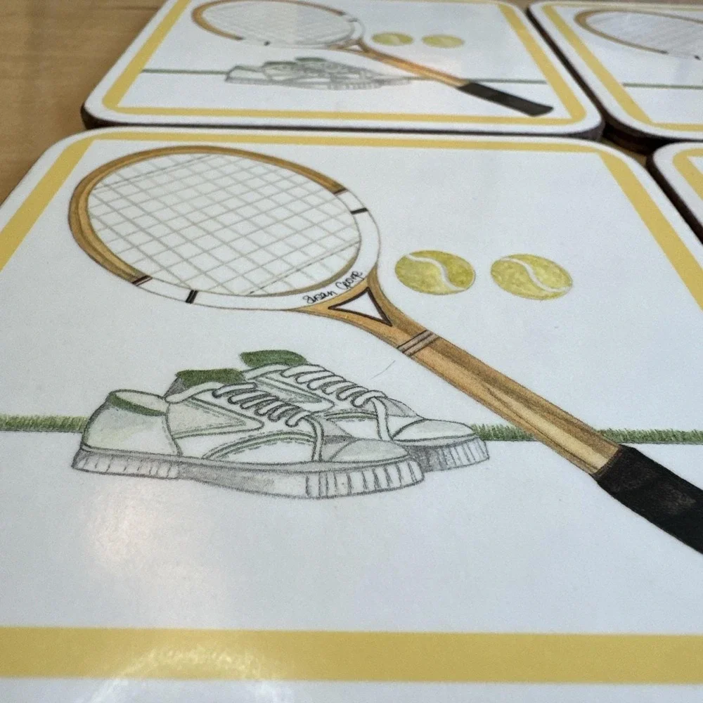 Vintage PimperneL Set‎ Point Tennis Racquet Cork Backed Coasters Set of 4